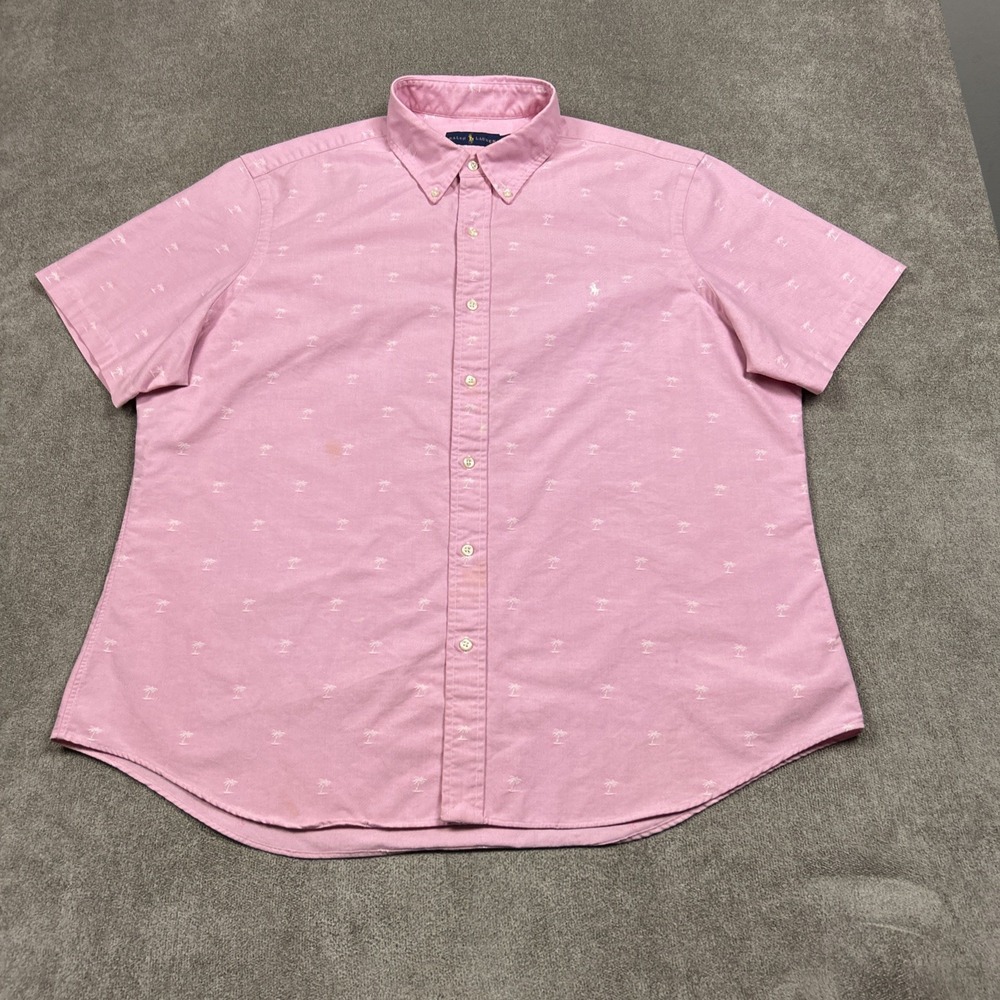 Ralph Lauren Shirt Mens 2XL Pink Short Sleeve Button Down AOP Palm Trees Oxford - Picture 2 of 13